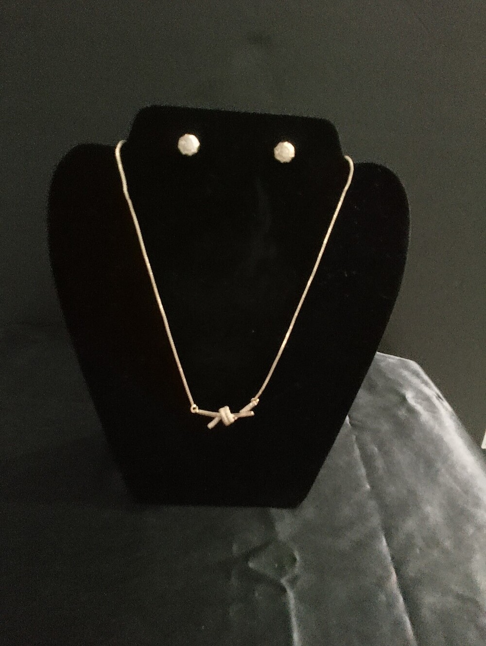 Gold Filled Knot Necklace & Stud Earrings Set 16-18 Inches